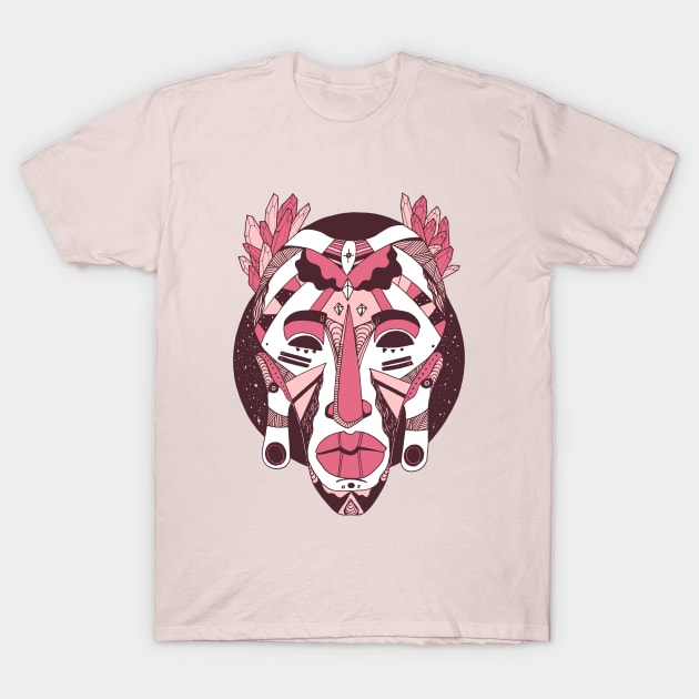 Pink and White African Mask 1 T-Shirt by kenallouis